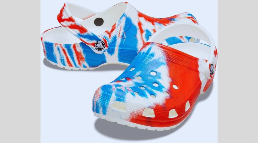 Red, White and Blue Tie Dye Crocs