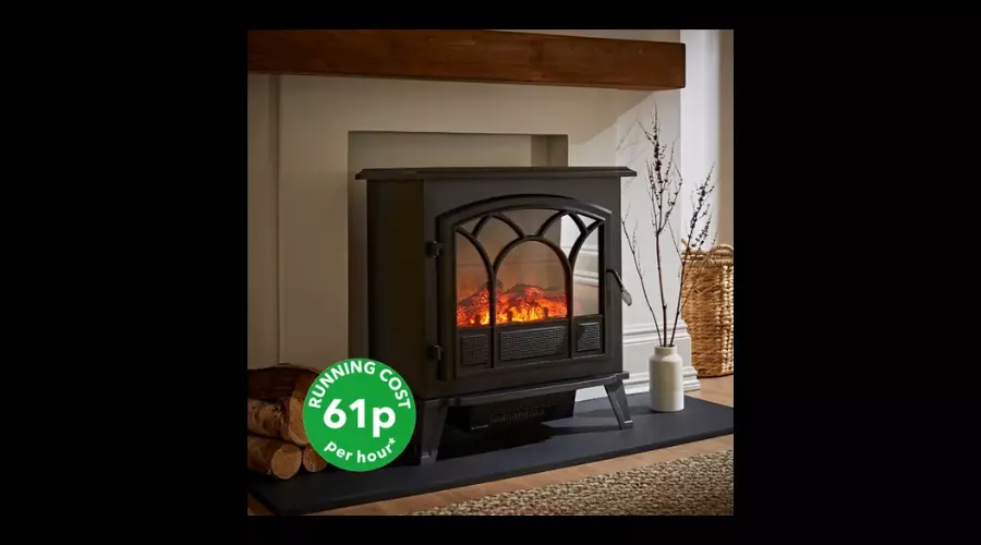 1850W Large Black Stove Effect Heater