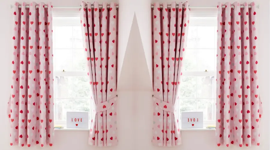 Loveable Hearts Pink Thermal Blackout Eyelet Curtains