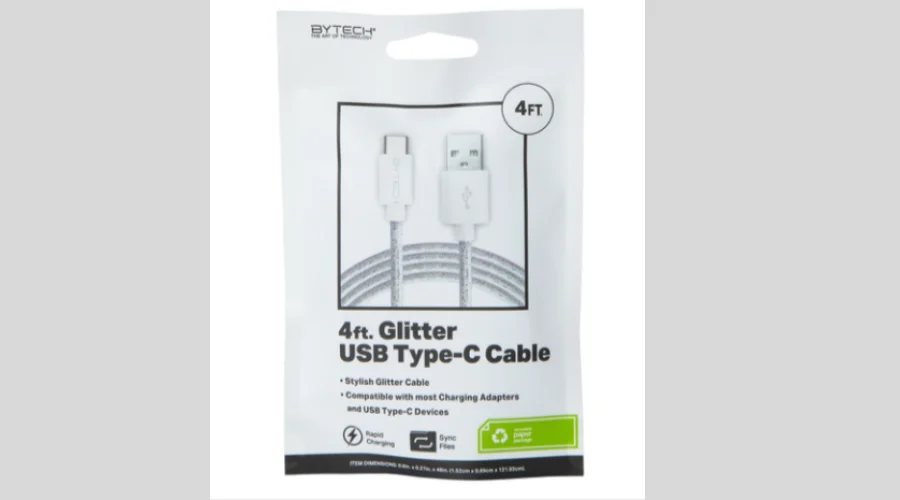 Glitter USB type-C 4ft cable - white