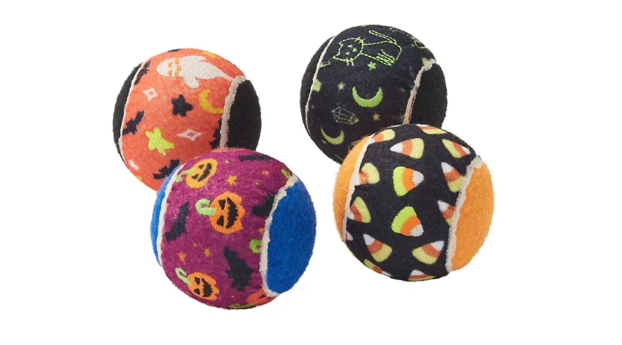 Frisco Halloween Glow in the Dark Fetch Squeaky Tennis Ball Dog Toy, Medium, 4 count