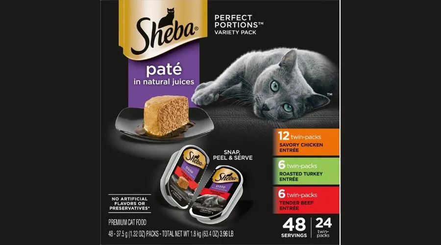 SHEBA PERFECT PORTIONS GRAIN-FREE SAVORY CHICKEN, ROASTED TURKEY, AND TENDER BEEF PATE VARIETY PACK ADULT WET CAT FOOD TRAYS