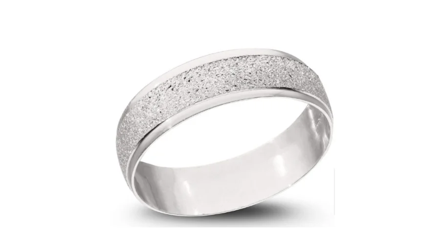 9 Carat white gold sparkle D shape 6mm wedding band