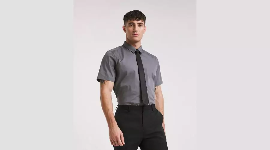 Gray Short Sleeve Formal Shirt Long