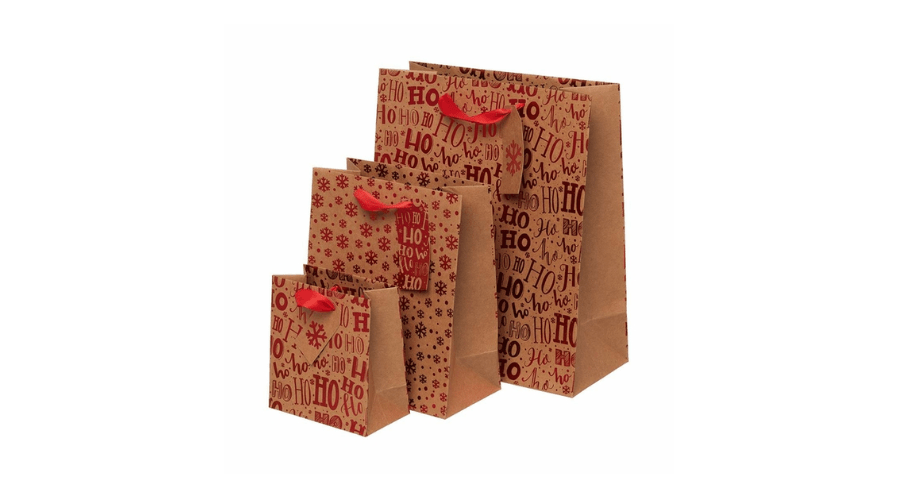 WHSmith Christmas Kraft Red Multi Pack Gift Bags (Pack of 3)