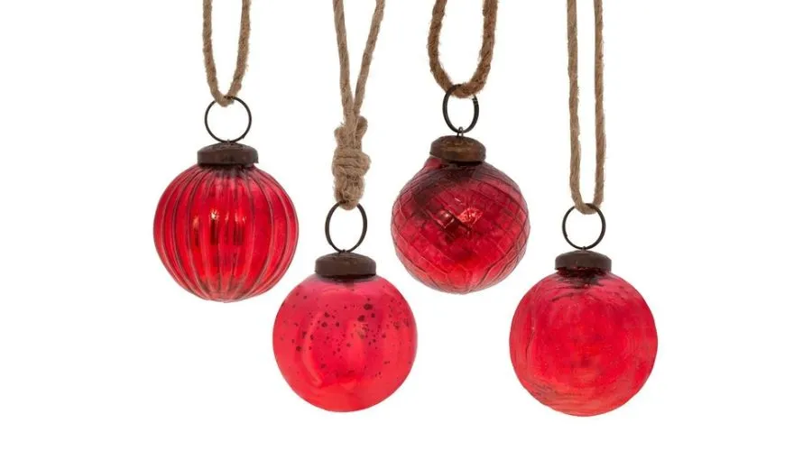 Sass & Belle Red Crackle Glass Bauble Set of 4