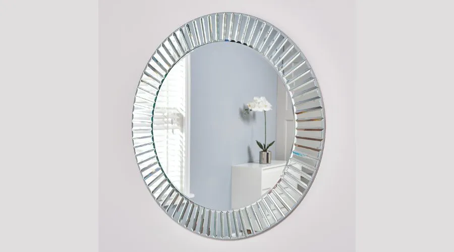 Round Bevelled All Glass Mirror - Silver