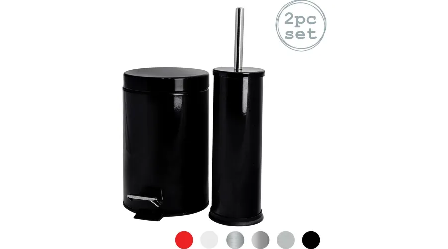 Mismatched Stainless Steel Toilet Brush and Bin Set-Black