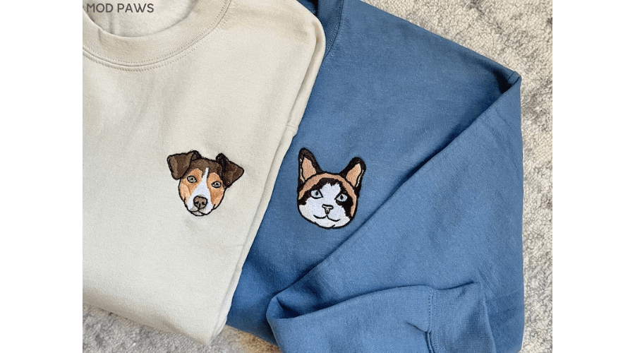 Custom EMBROIDERED Pet Sweater Using Pet Photo + Name Custom Dog Portrait Sweater 