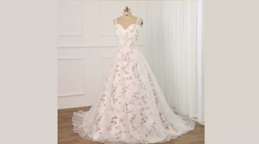 Korean Style Floral Fairy Wedding Dress Plus Size Sleeveless 