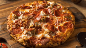 Hearty meat feast pizza