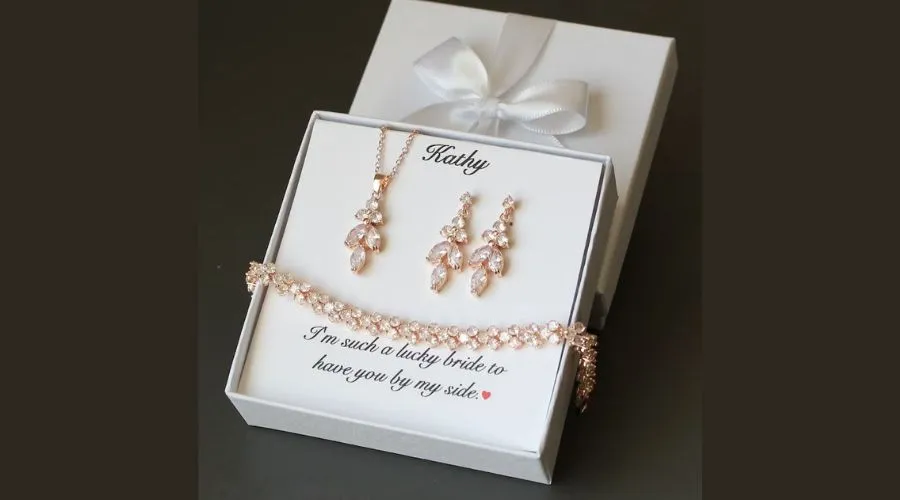 Personalized Bridesmaids Rose Gold Wedding Jewelry