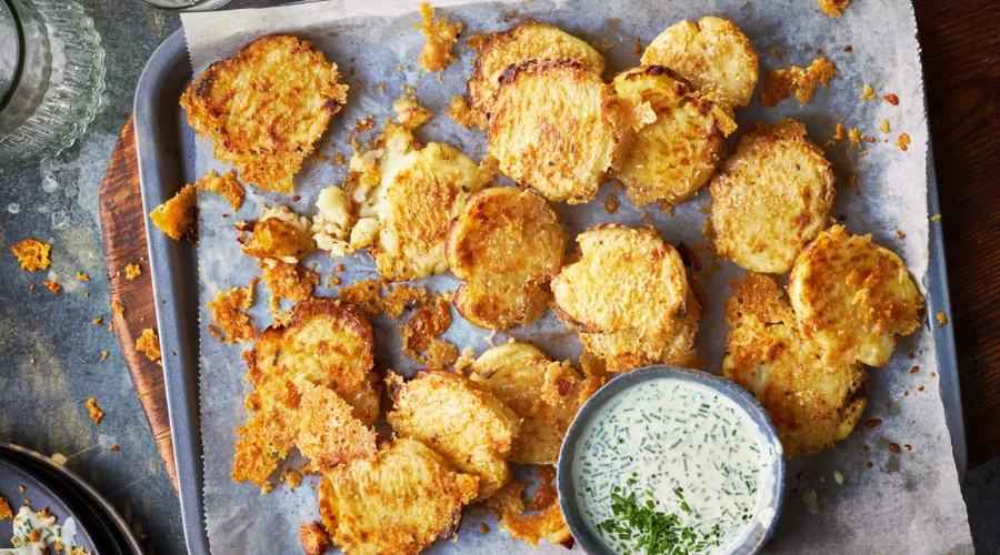 Crispy parmesan potatoes with blue cheese ranch