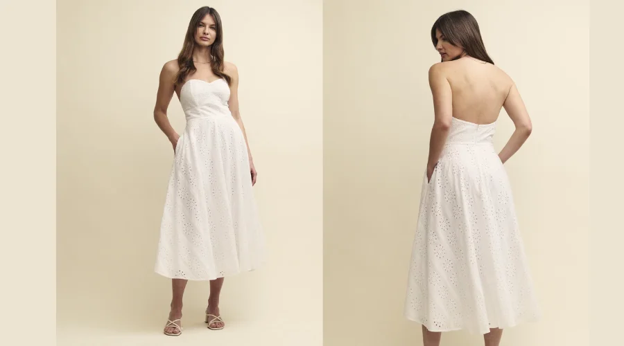 Pure Cotton Broderie Midaxi Waisted Dress