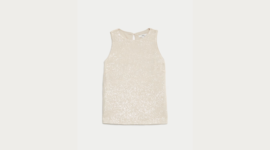 Sequin Round Neck Sleeveless Top