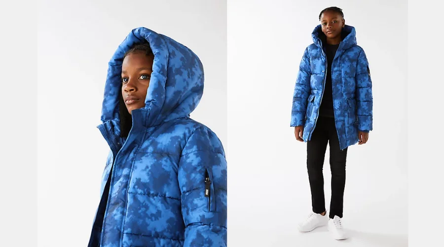 Stormwear Padded Longline Coat in Blue Print