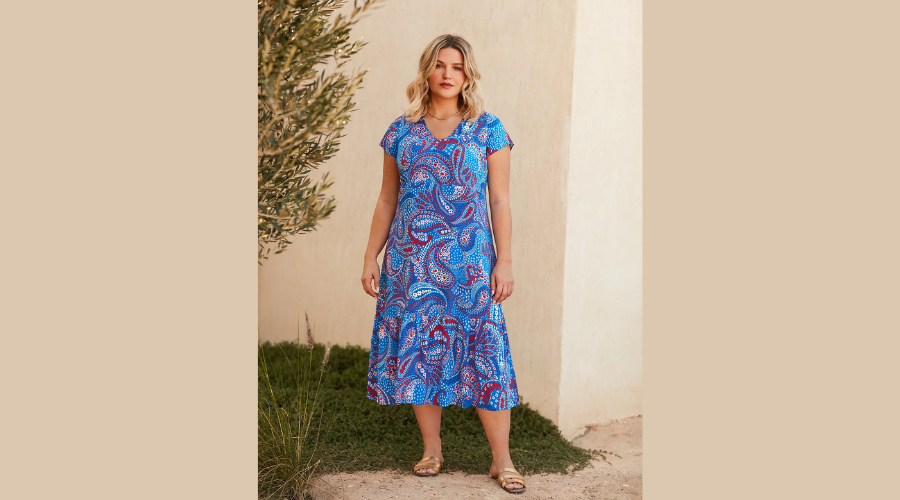 Women’s plus size paisley V-neck Midi Tiered Dress | Savewithnerds