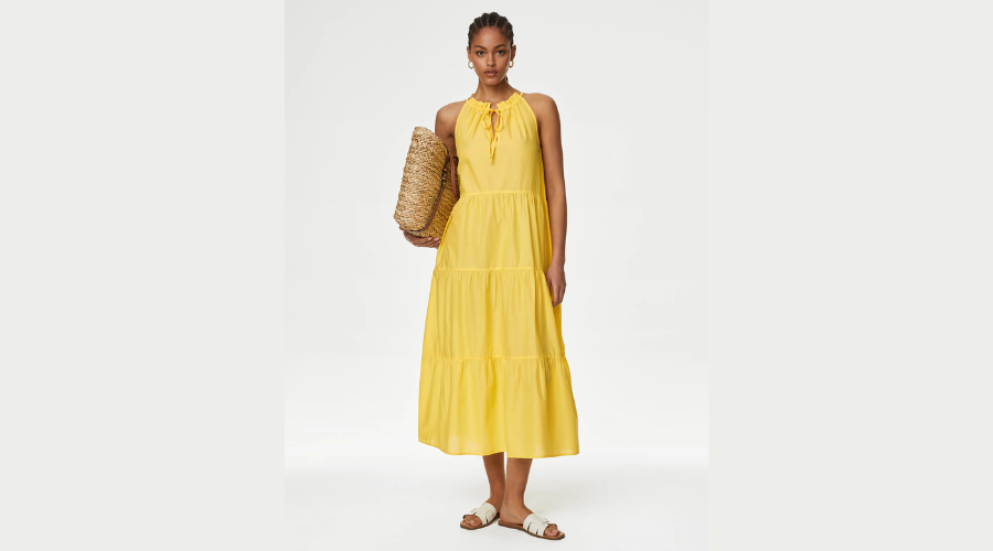 Yellow sunshine colour pure cotton high neck midaxi beach dress | Savewithnerds