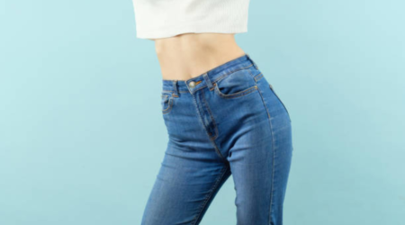 high-waisted jeans