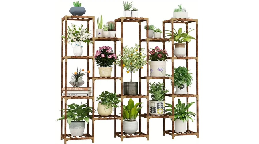 17-Tier Large Tall Plant Stand - Sturdy Wood Indoor Outdoor Shelf for Multiple Plants