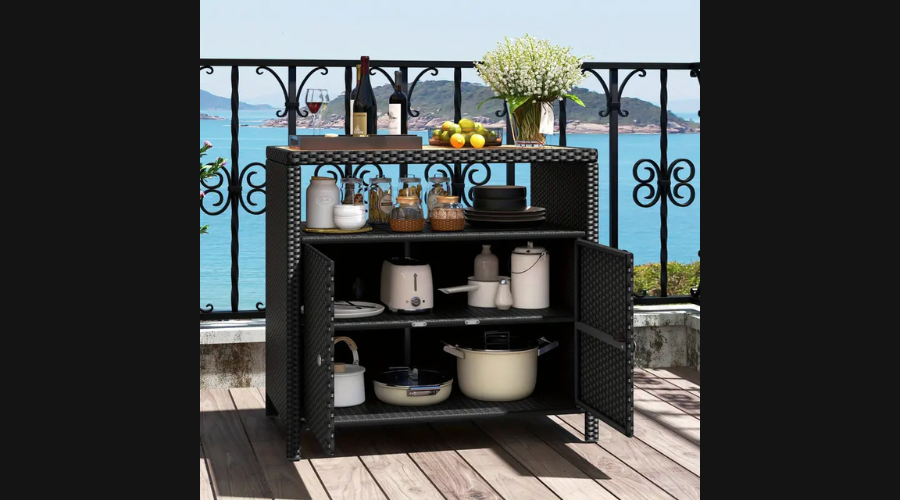 2-Door Patio Rattan Storage Cabinet 