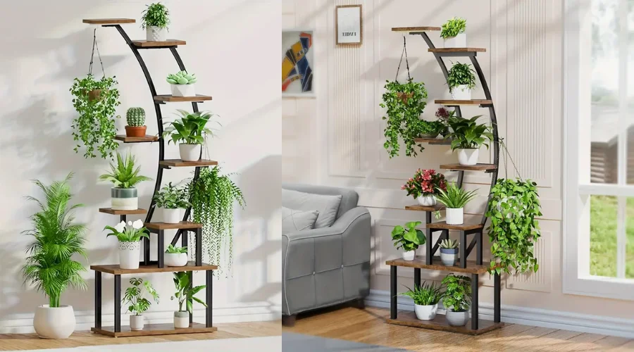 9-Tiered Large Metal Plant Stand Indoor - Space-Saving Corner Plant Holder For Multiple Plants