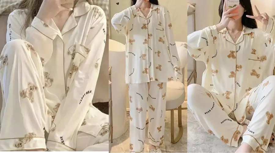 Cartoon Bear Print Pajama Set