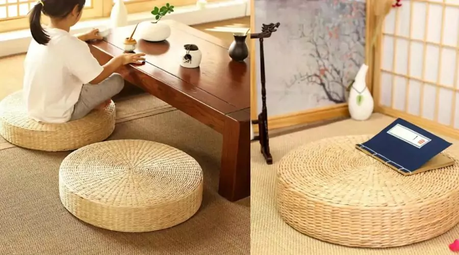 Natural Straw Round Pouf Tatami Cushion