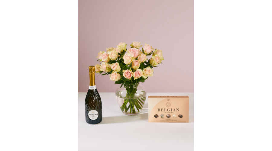 Blush Rose Abundance, Belgian Chocolates & Bellante Prosecco