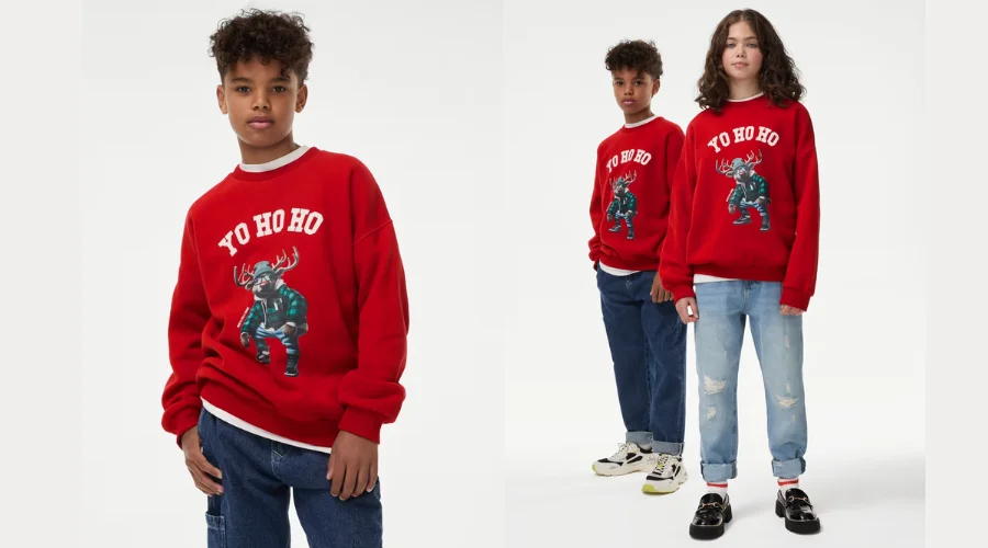 Cotton Rich Reindeer Christmas Sweatshirt (6-16 Yrs)