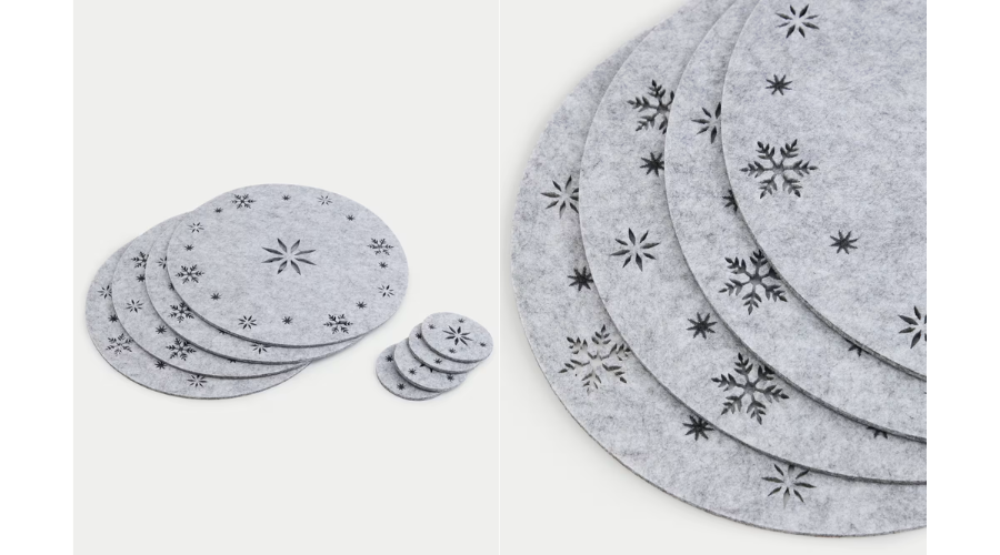 Set of 4 Felt Snowflake Placemats & 4 Coasters