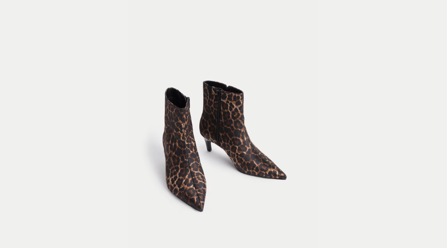 Wide Fit Leopard Print Kitten Heel Ankle Boots