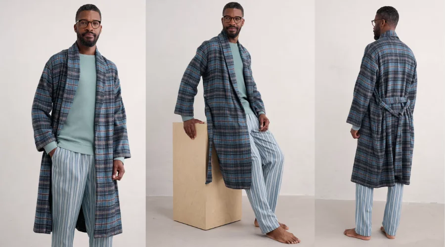 Pure Cotton Checked Dressing Gown