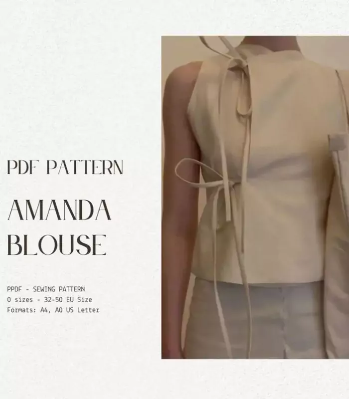 Tie up Blouse | PDF sewing pattern | Coquette top | 32-50 UE Size | Scandi trends| Digital Download