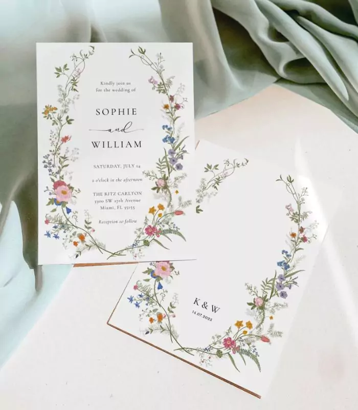 Wildflower Wedding Invitation Template, Printable Wedding Invitation
