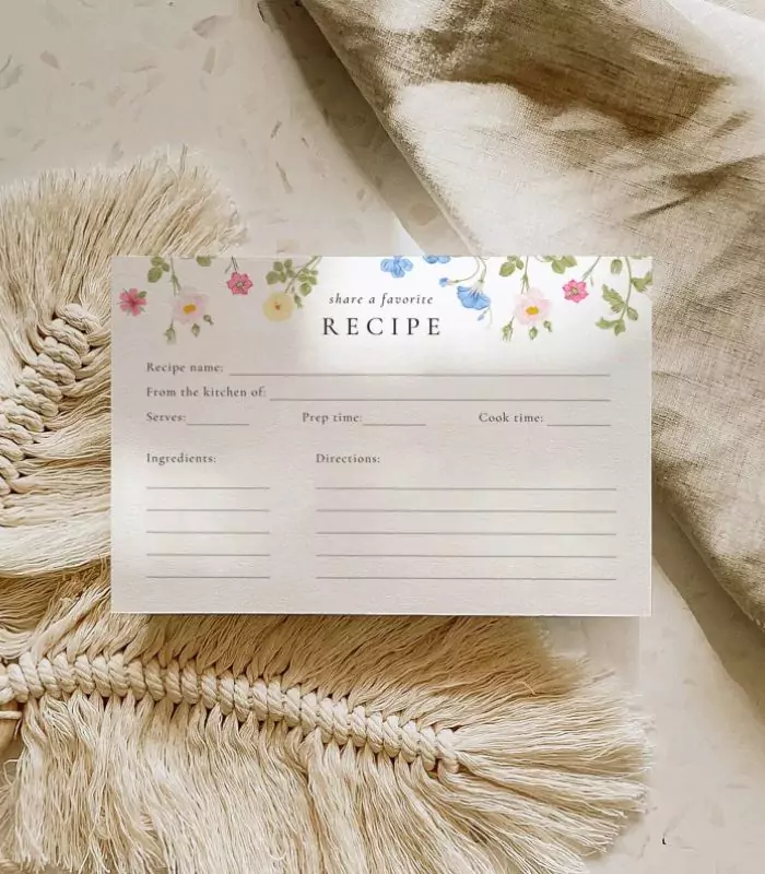 Recipe Card Template, Editable Recipe Card, Printable Recipe Card, Wildflower Floral Shower Template, Bridal Shower Recipe Cards, ROSIE