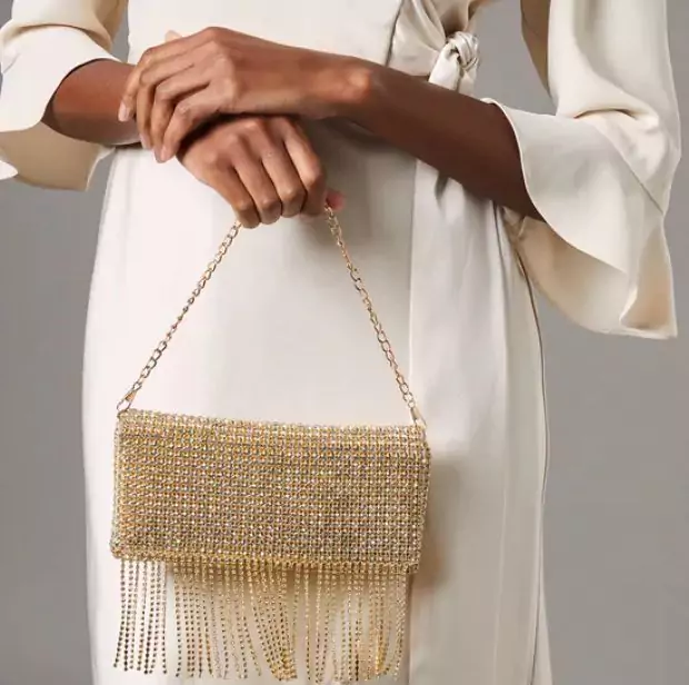 Pine Diamante Tassel Clutch Bag