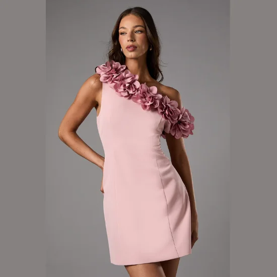 3D Floral One Shoulder Mini Dress (1)