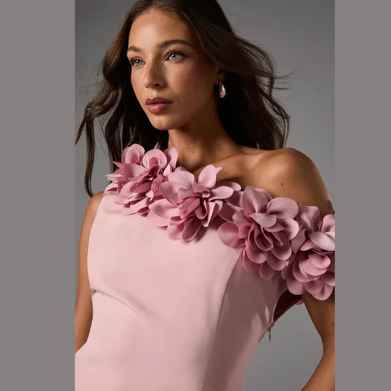 3D Floral One Shoulder Mini Dress (2)