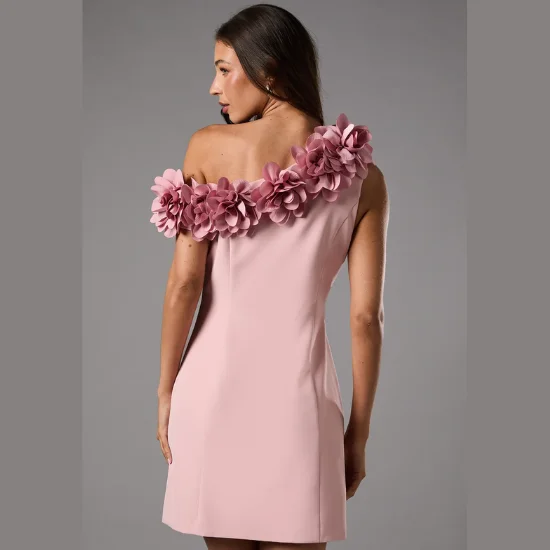 3D Floral One Shoulder Mini Dress (3)