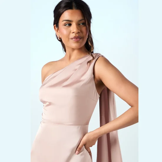 Coast Honoured Petite Drape One Shoulder Satin Maxi Bridesmaid Dress (1)