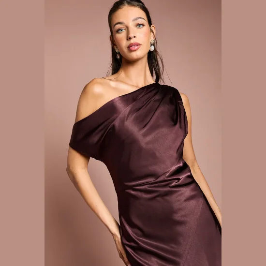 Satin Off One Shoulder Slinky Bridesmaids Fishtail Maxi Dress (2)