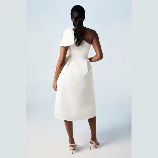Statement Bow One Shoulder Bridal Midi Dress (2)